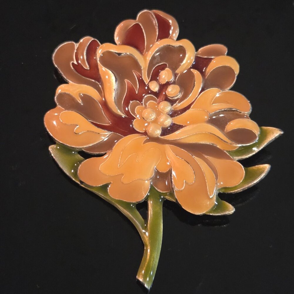 Extremely Rare MFA Museum of Fine Arts Enamel Chrysanthemum Flower Brooch